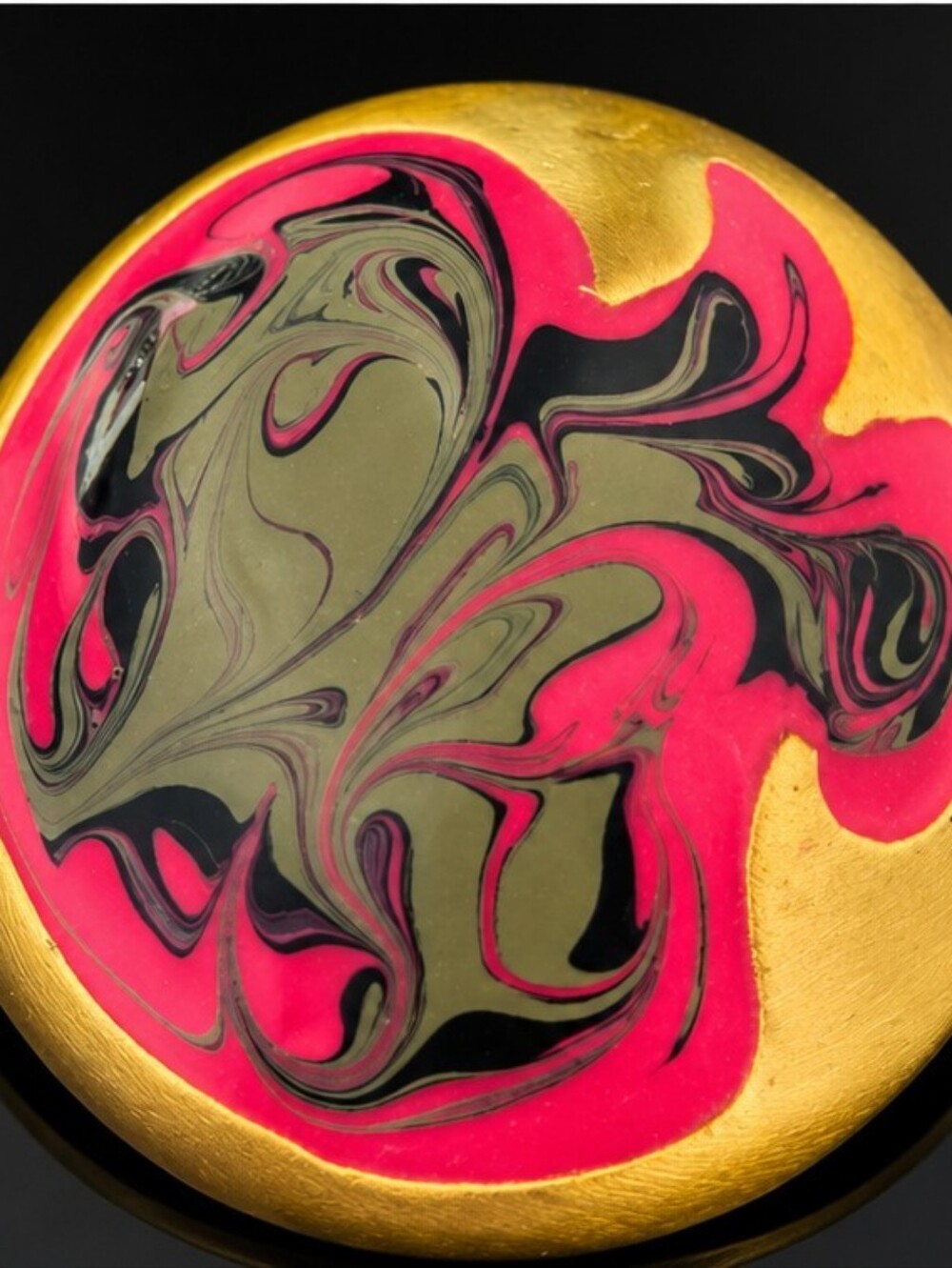 DON-LIN Abstract Enamel Brooch Pink Black Gold Tone Wearable Art Statement Pin